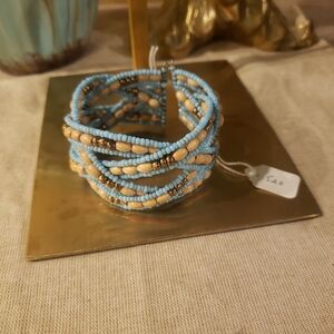 NWT! Handmade Multistrand Braided Bracelet in Light Blue and Gold